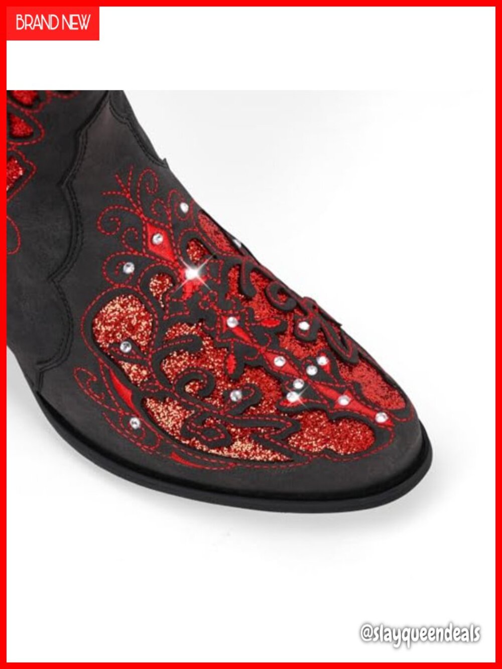Rhinestone Cowboy Cowgirl Boots Mid-Calf Chunky Heel Handmade - Picture 5 of 6